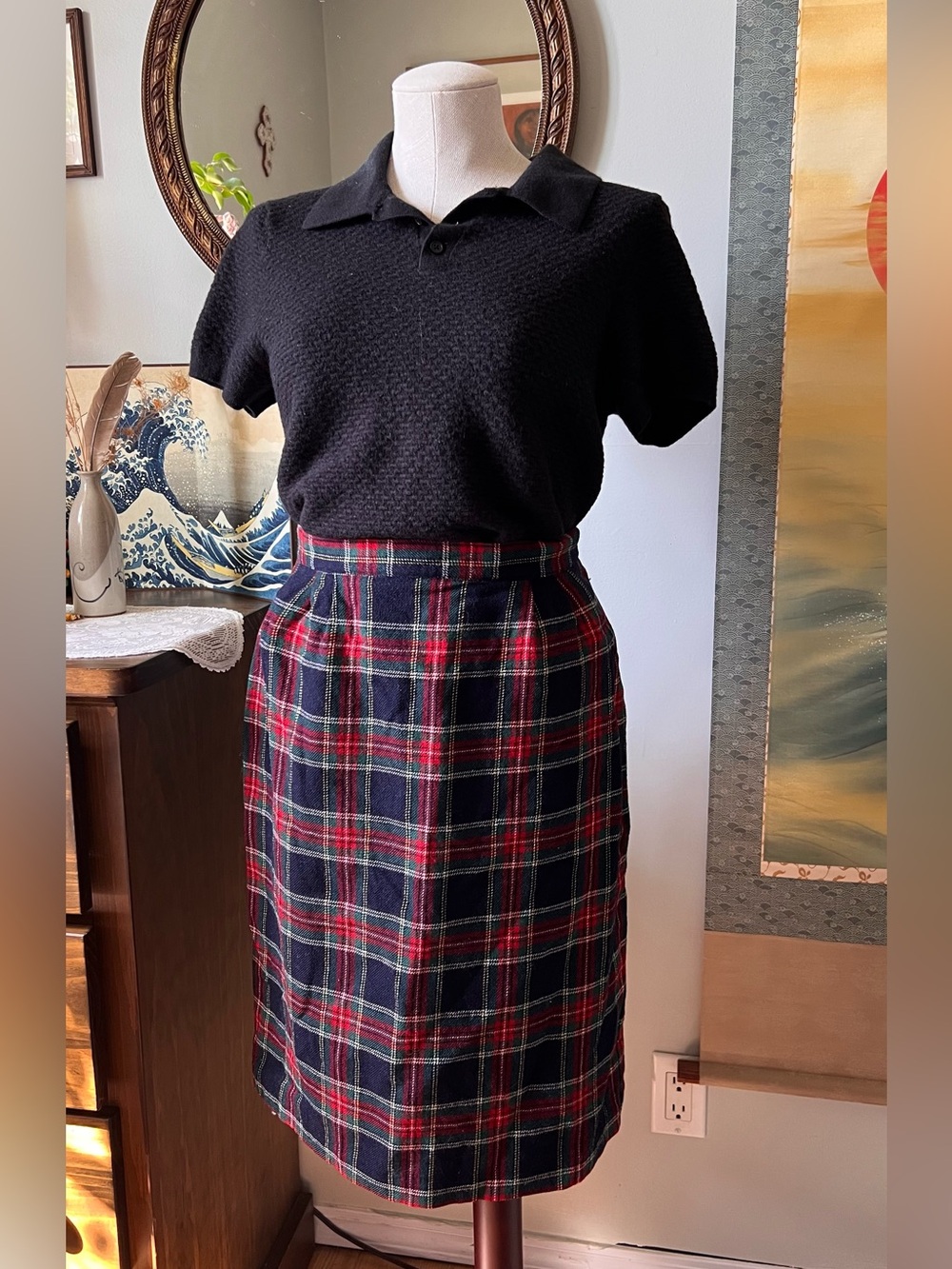 Charter Club Navy Red Plaid Pencil Skirt